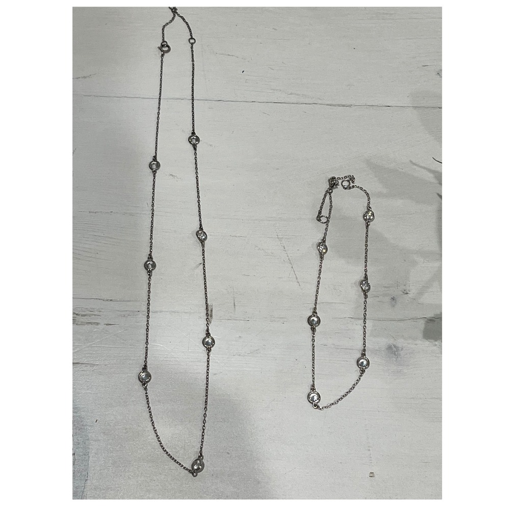 Silver Tone Chain Necklace anklet Set Cubic Zirconia‎ Sparkle with gift bag